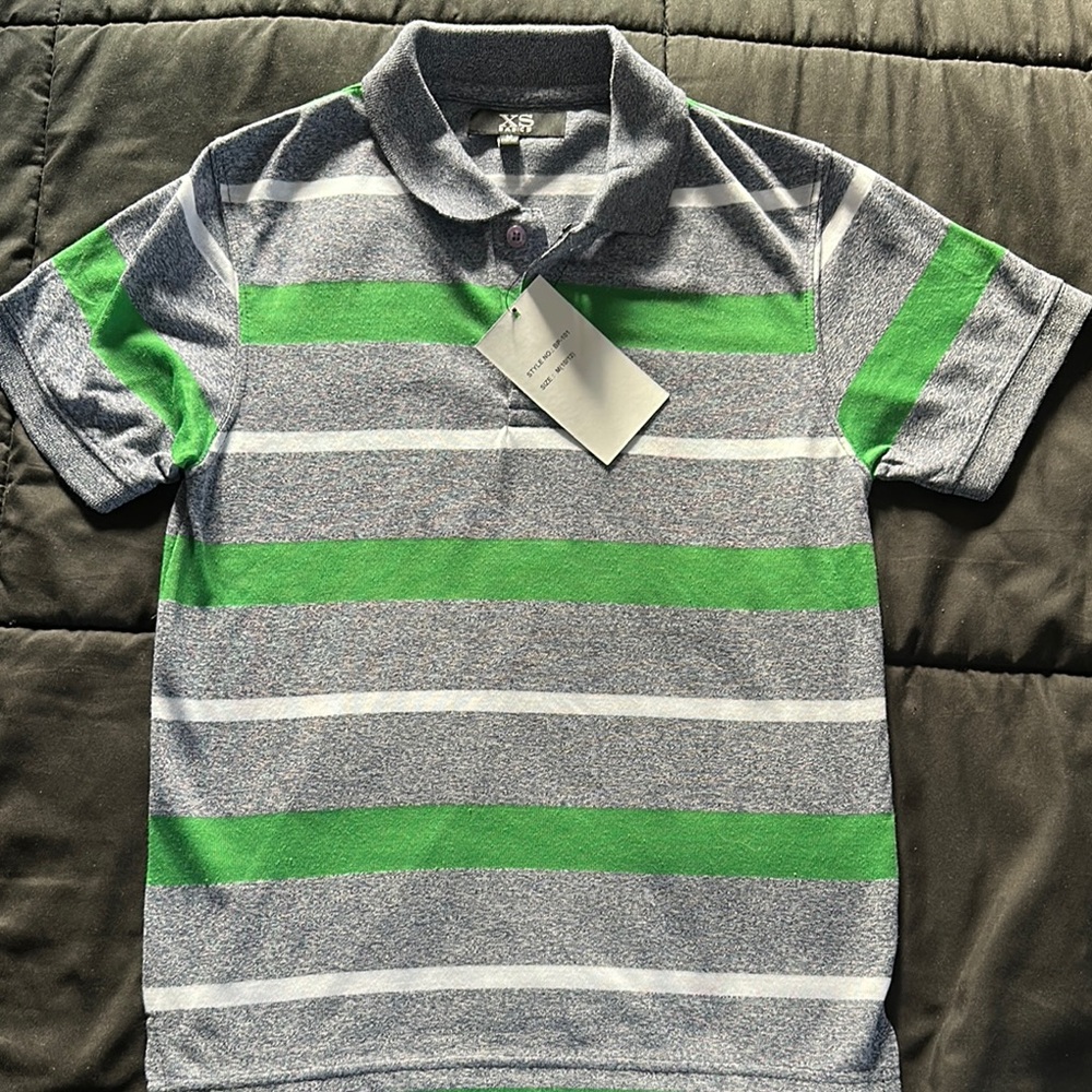 Green and Gray Striped Kids Polo Shirt